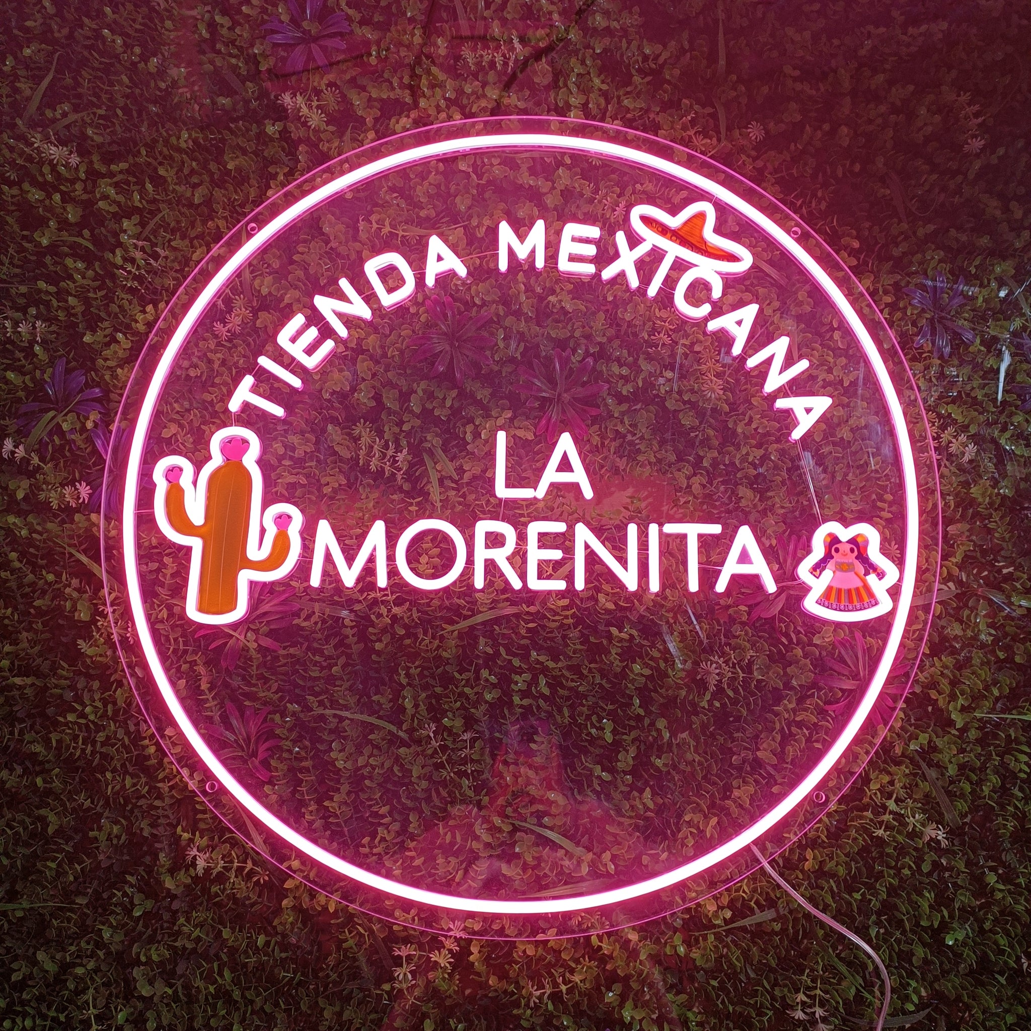 Custom Design USB - Powered LED Neon Sign for Home Decor, 3D Carving Wall Art, “TIENDA MEXICANA LA MORENITA” Text, Cactus and Girl Symbols