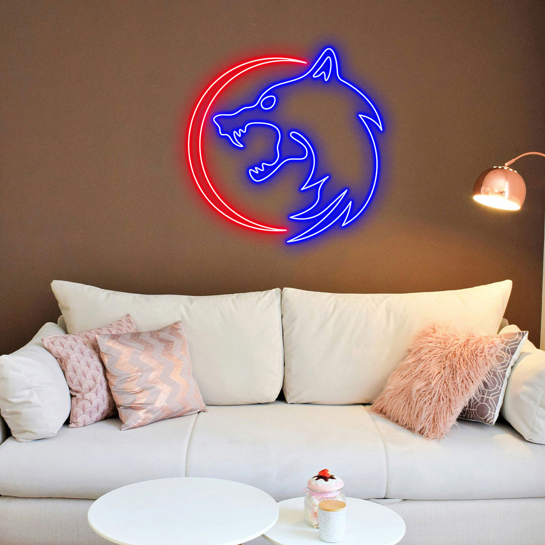 Wolf Neon Sign with Crescent Moon, Bold Wall Decor for Man Cave, Club, Bar, Adventure Themed Room Gift Idea