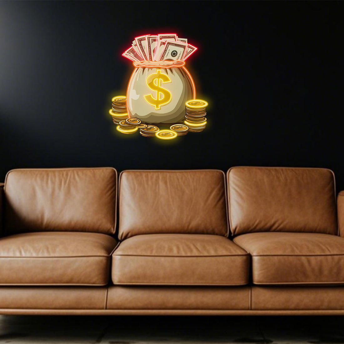 UV Printed Money Bag & Dollar Sign Design for Home Decor,USB Powered Custom Neon Sign UV Printed,LED Neon light Ideal Gifts for Teens