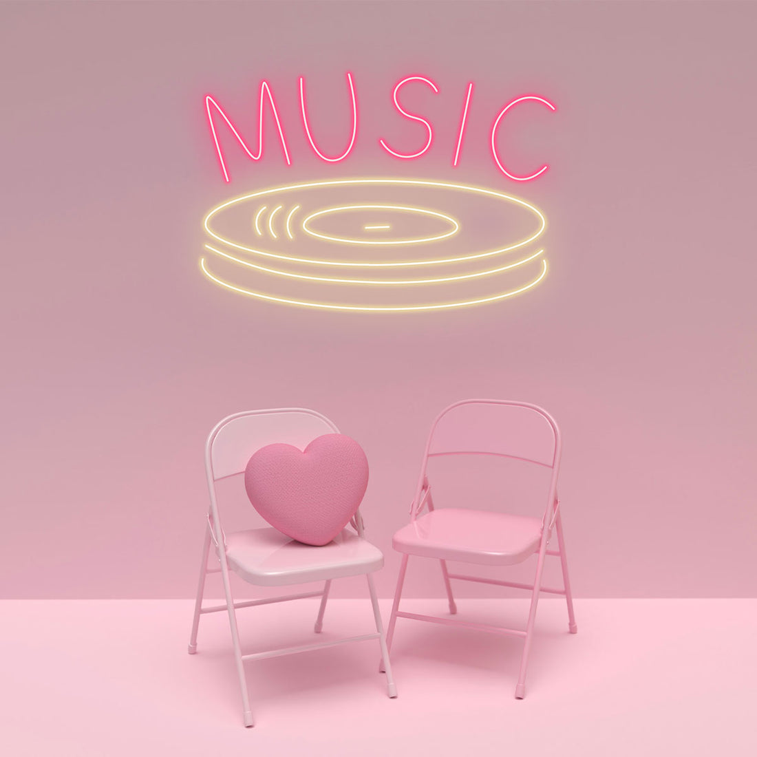 Music Neon Sign LED Wall Light – Retro Vinyl Record Neon Sign for Bedroom, Game Room, Studio, Bar, Cafe – Aesthetic Neon Wall Decor for Music Lovers