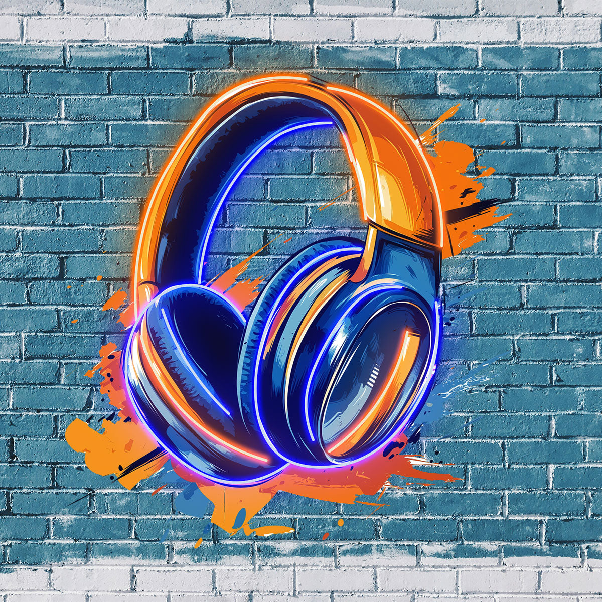Custom Headphone Neon Sign,Neon Headphone Wall Art,Orange and Blue LED Headphone Neon Light, Perfect for Music - themed Bars and Lounges