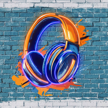 Custom Headphone Neon Sign,Neon Headphone Wall Art,Orange and Blue LED Headphone Neon Light, Perfect for Music - themed Bars and Lounges