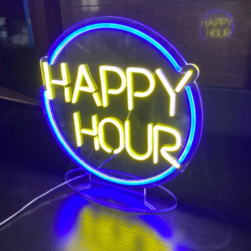 Happy Hour Themed Neon Sign for Bars and Lounges Perfect for Social Gatherings Relaxation and Casual Hangouts