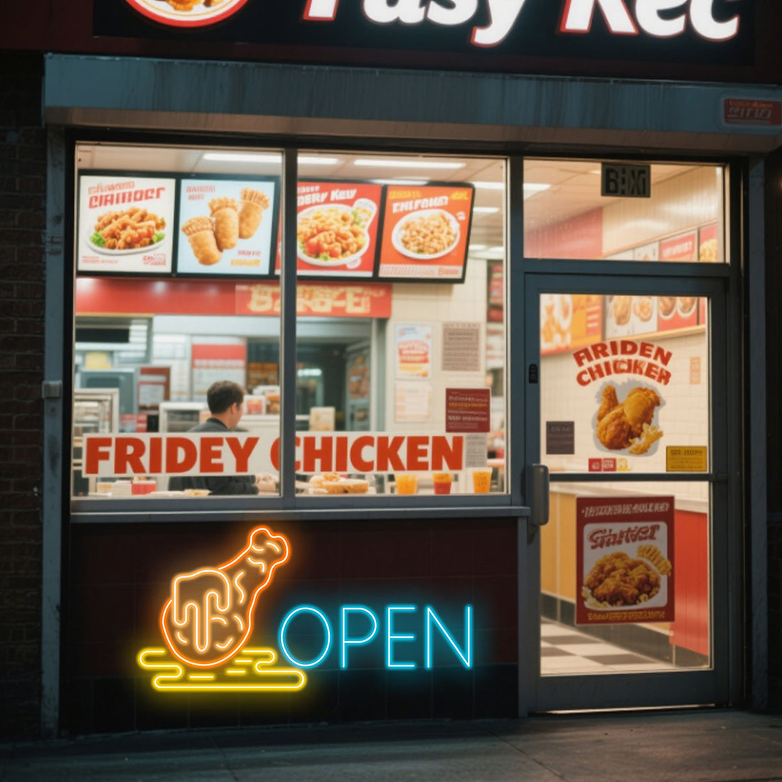 Chicken Leg Open LED Neon Sign Wall Decor for Restaurants, Food Trucks, Bars—Neon Light Gift for Foodies, Chefs & Entrepreneurs