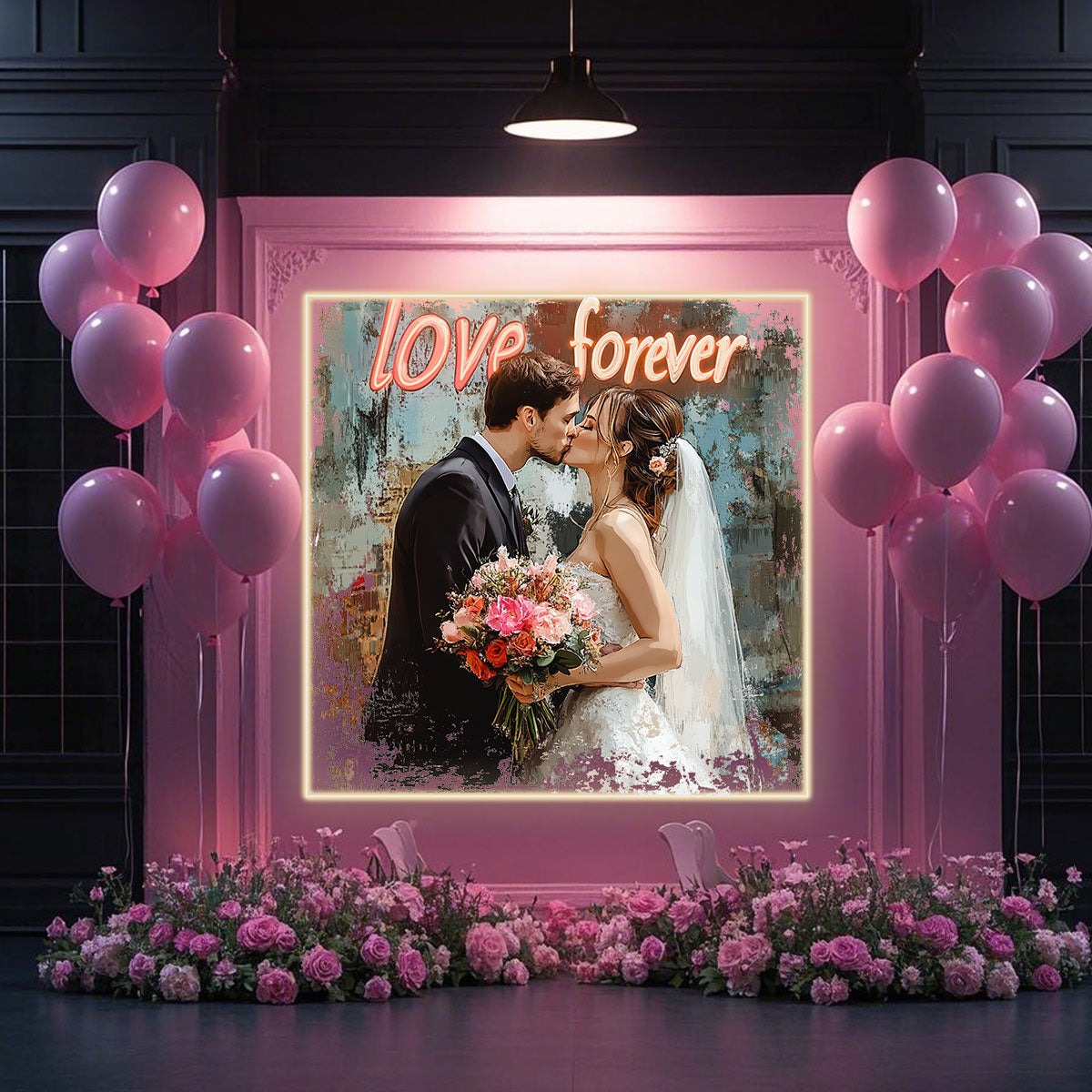 Romantic and Warm wedding Neon Sign, UV Print, Customizable with Couple Photos and Printed with "Love Forever" , Exclusive Sweet Atmosphere Decoration for Couples
