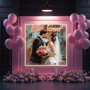 Romantic and Warm wedding Neon Sign, UV Print, Customizable with Couple Photos and Printed with "Love Forever" , Exclusive Sweet Atmosphere Decoration for Couples