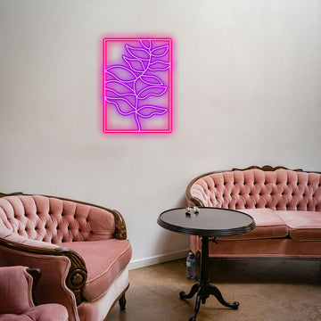 Custom Neon Sign, Boho Bedroom Decor, Purple Leaf LED Light, Framed Neon Light, Handmade Sign