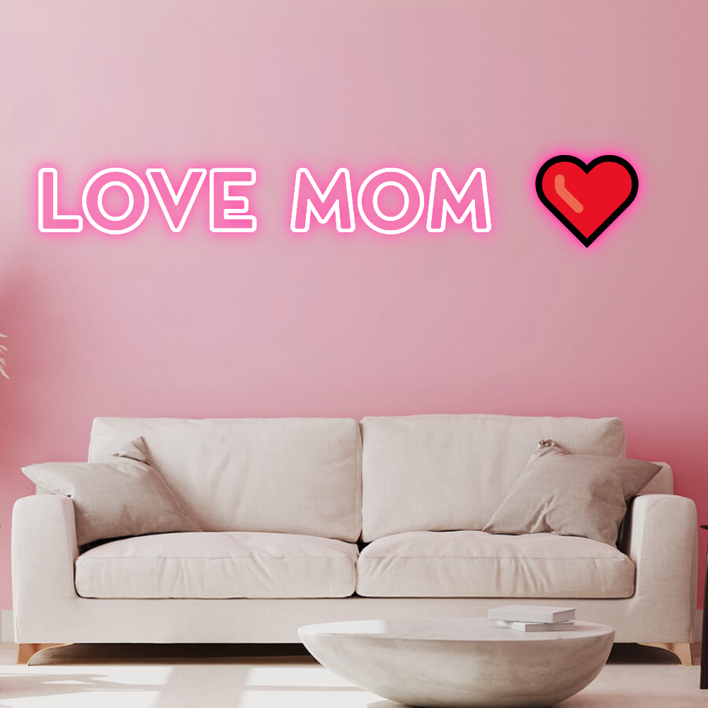Love Mom Neon Sign for Mother's Day, Heart-Shaped Wall Decor, Perfect Gift for Family, Home & Shop Decoration
