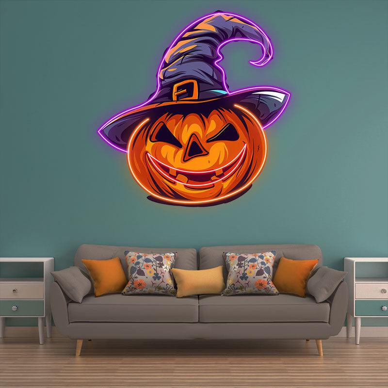 Charming Pumpkin with Hat Neon signs  Light | Whimsical LED Decoration for Halloween Fun