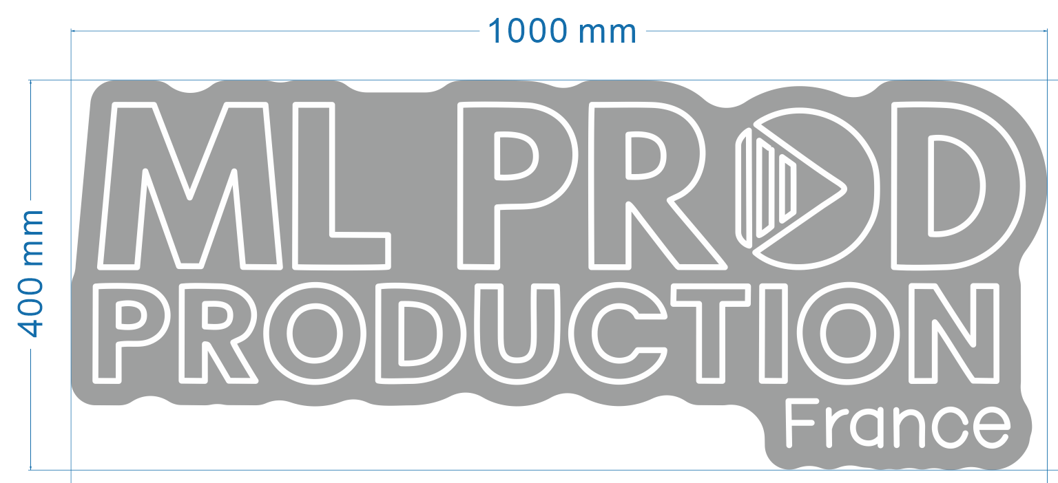 ML prod production France neon sign, cool white LED, EU adapter