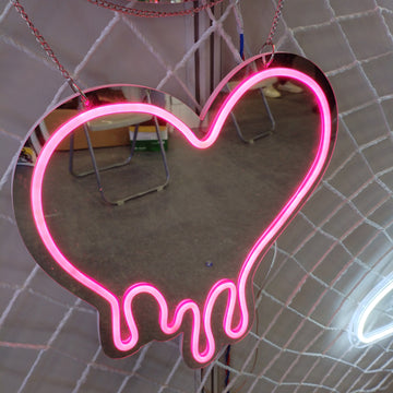 Melting Heart Neon Mirror Light, Makeup Mirror With Light, Lovely Pink Decoration for Girl Room, Personalized Gift for Her
