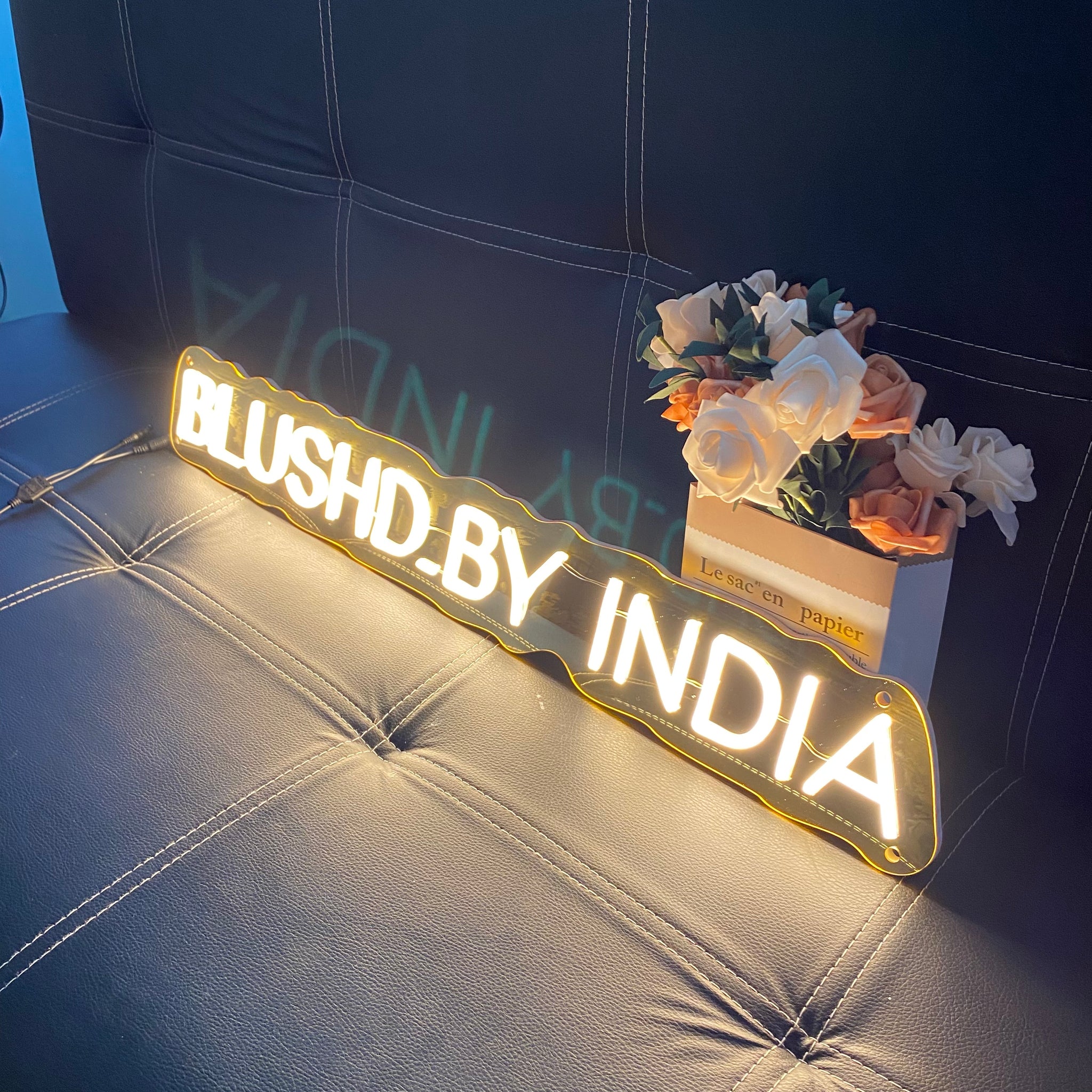 Gold Mirror Acrylic Neon Sign for Lip Blush Studio – Elegant LED Lighted Signage for Beauty Professionals