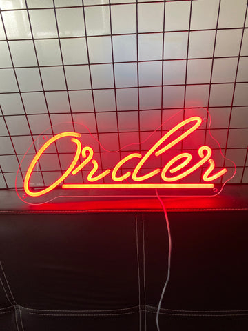 ORDER Neon Light Elegant Red Script for Shop or Kitchen / Insegna al Neon “Order” Stile Elegante per Negozio o Cucina