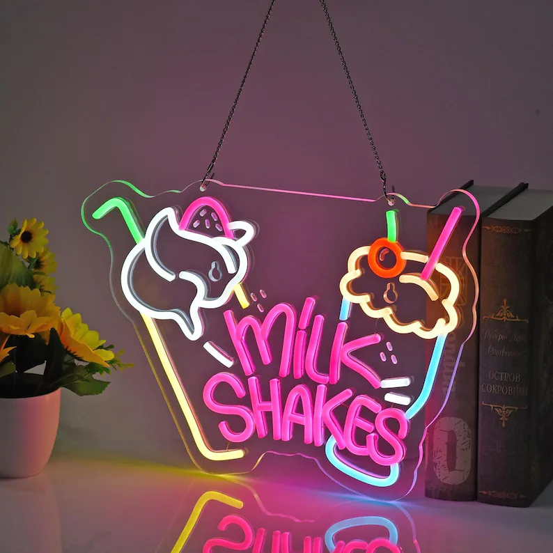 Milk Shakes Neon Sign Milk Shake Neon Light LED Wall Light for Dessert Shop Restaurant Neon Decor Business Logo Sign