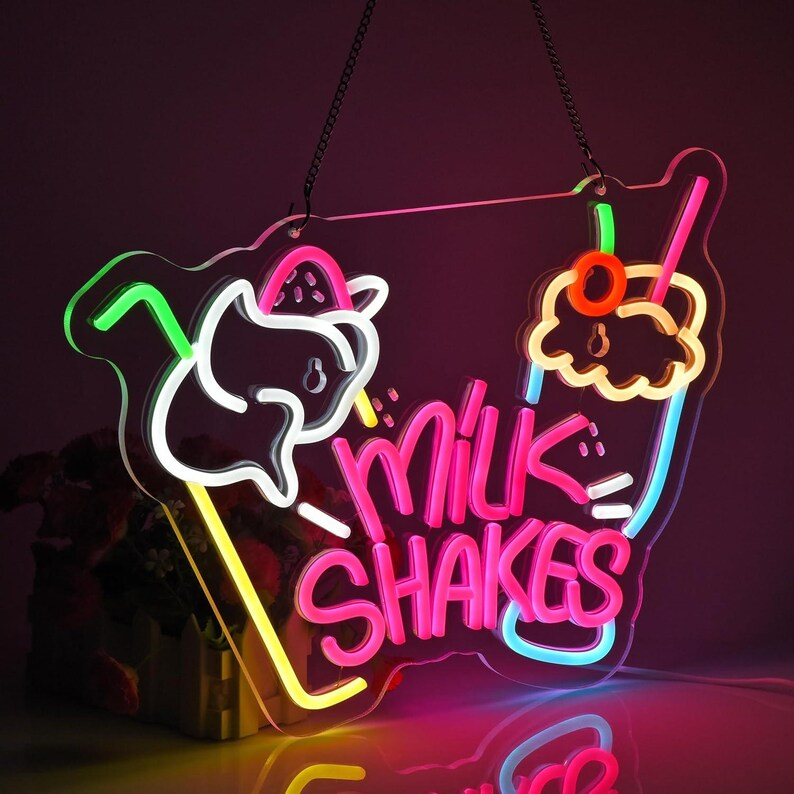 Milk Shakes Neon Sign Milk Shake Neon Light LED Wall Light for Dessert Shop Restaurant Neon Decor Business Logo Sign
