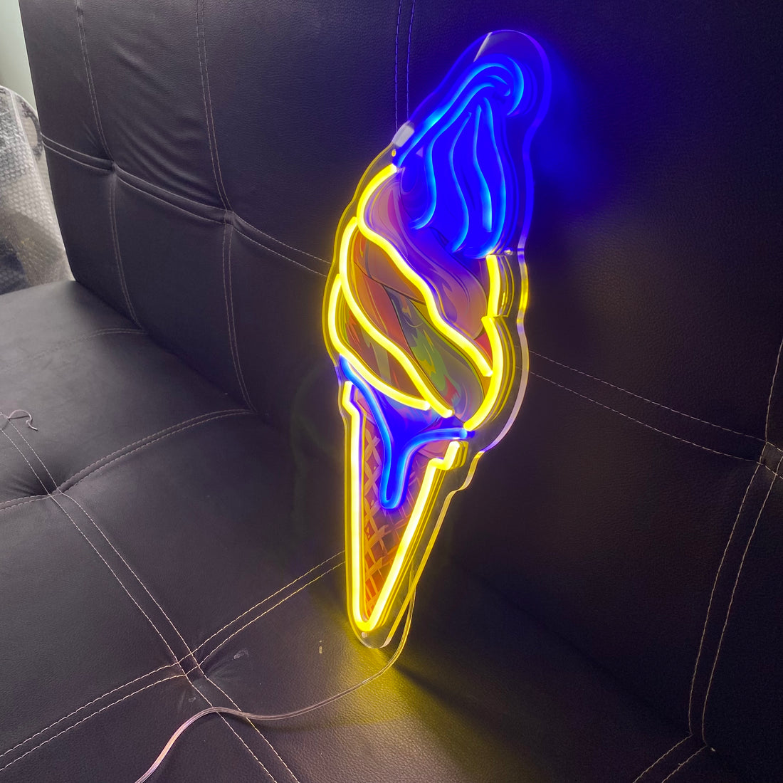 Colorful Ice Cream Neon Sign LED Wall Light, Blue Purple Yellow Green Mixed Color Design for Dessert Shop Cafe Bar Backdrop Decoration