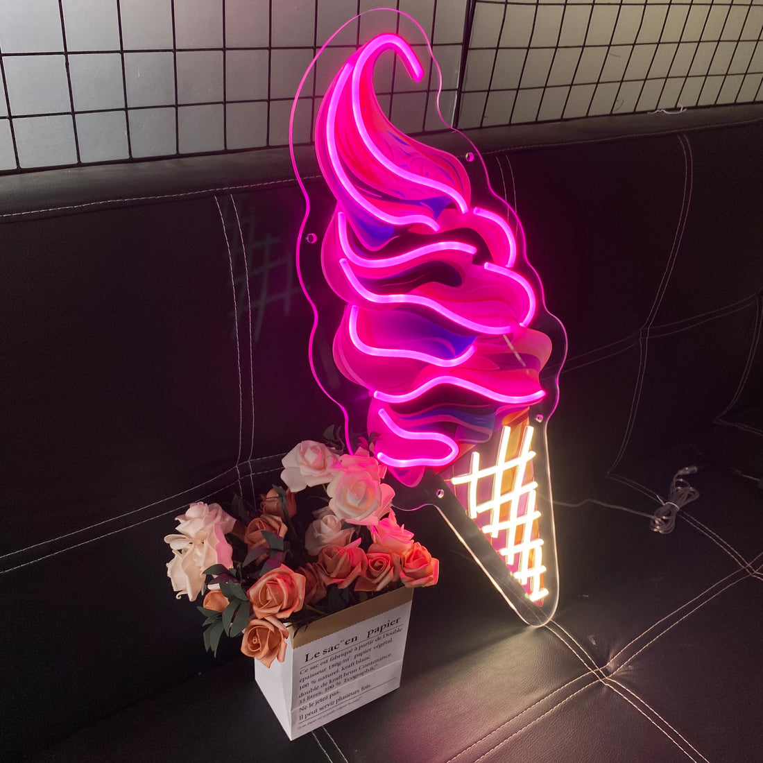 Pink Purple Ice Cream Neon Sign LED Light, Sweet Spiral Shape for Dessert Shop Window Display, Romantic Girl Room Wall Decor Lighting