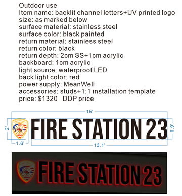 backlit channel letters+logo, red back light, black painted