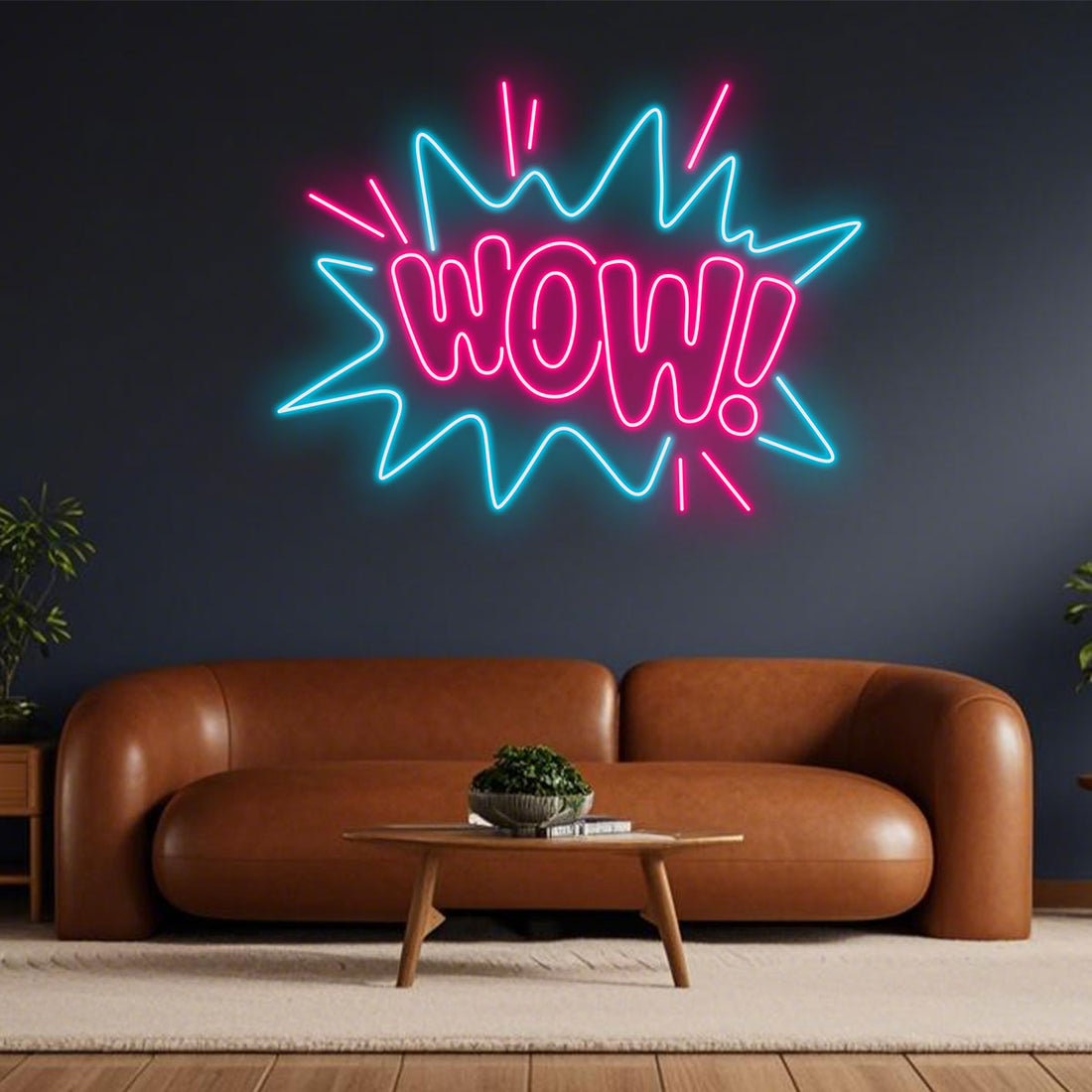 Custom WOW Neon Sign in Pink and Blue, Comic Style LED Wall Art,Ideal for Room Decoration, Party Backdrop and Gift