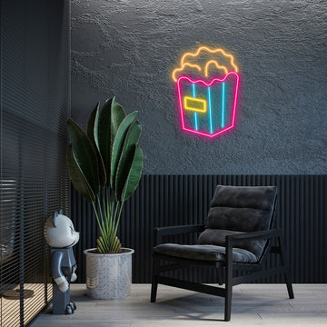 Popcorn Neon Wall Light, Movie Theater Party Room Decoration, Fun LED Sign, Home Cinema Art Accent, Entertainment Theme, Ornament