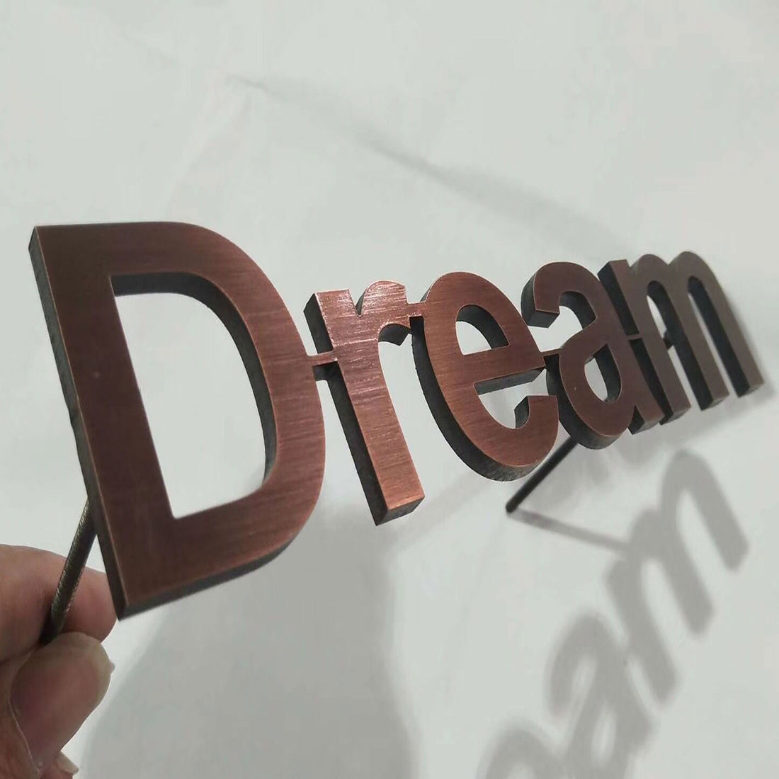 Copper finish brushed surface letters sign solid cut bronze letters logo stud mounted on the wall