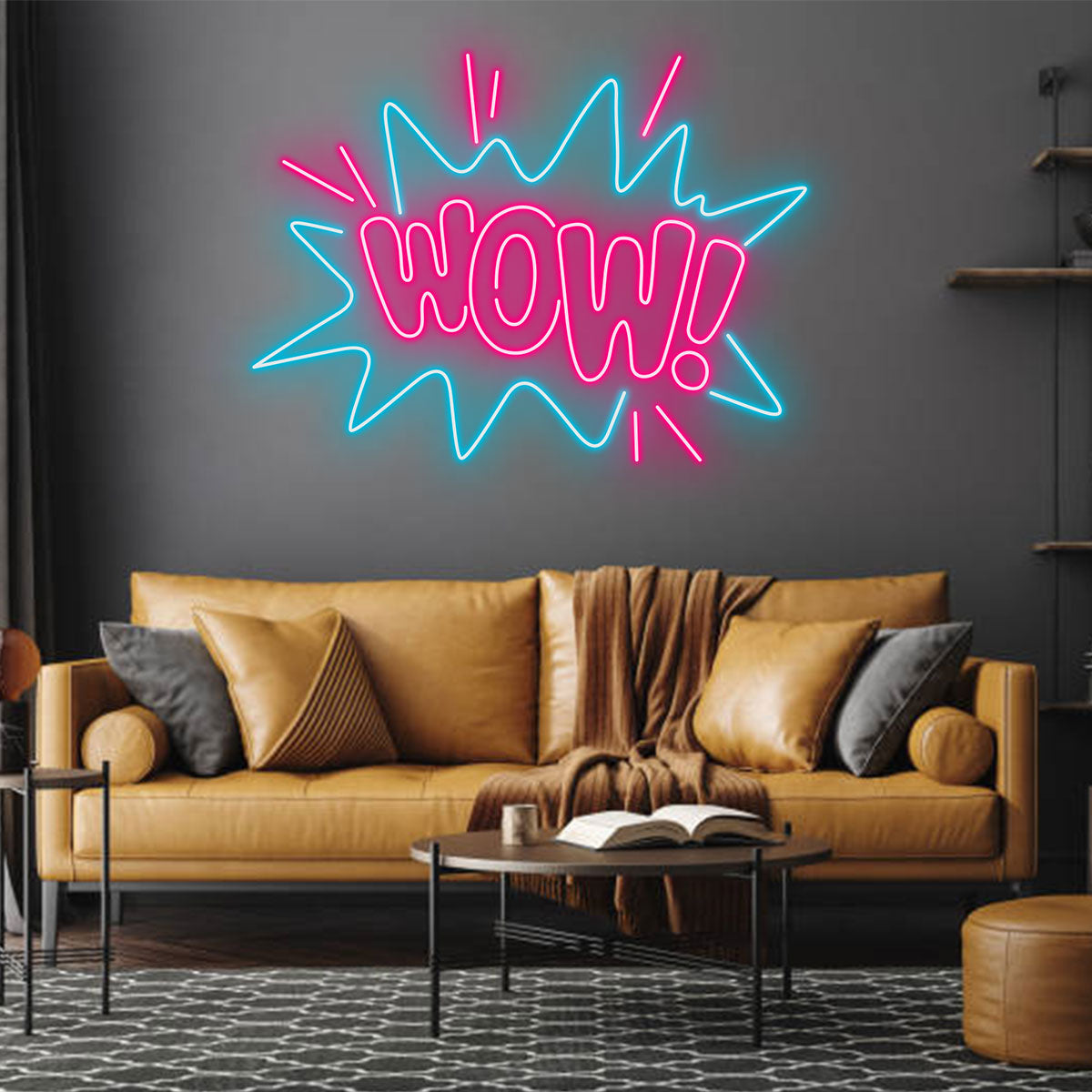 Custom WOW Neon Sign in Pink and Blue, Comic Style LED Wall Art,Ideal for Room Decoration, Party Backdrop and Gift