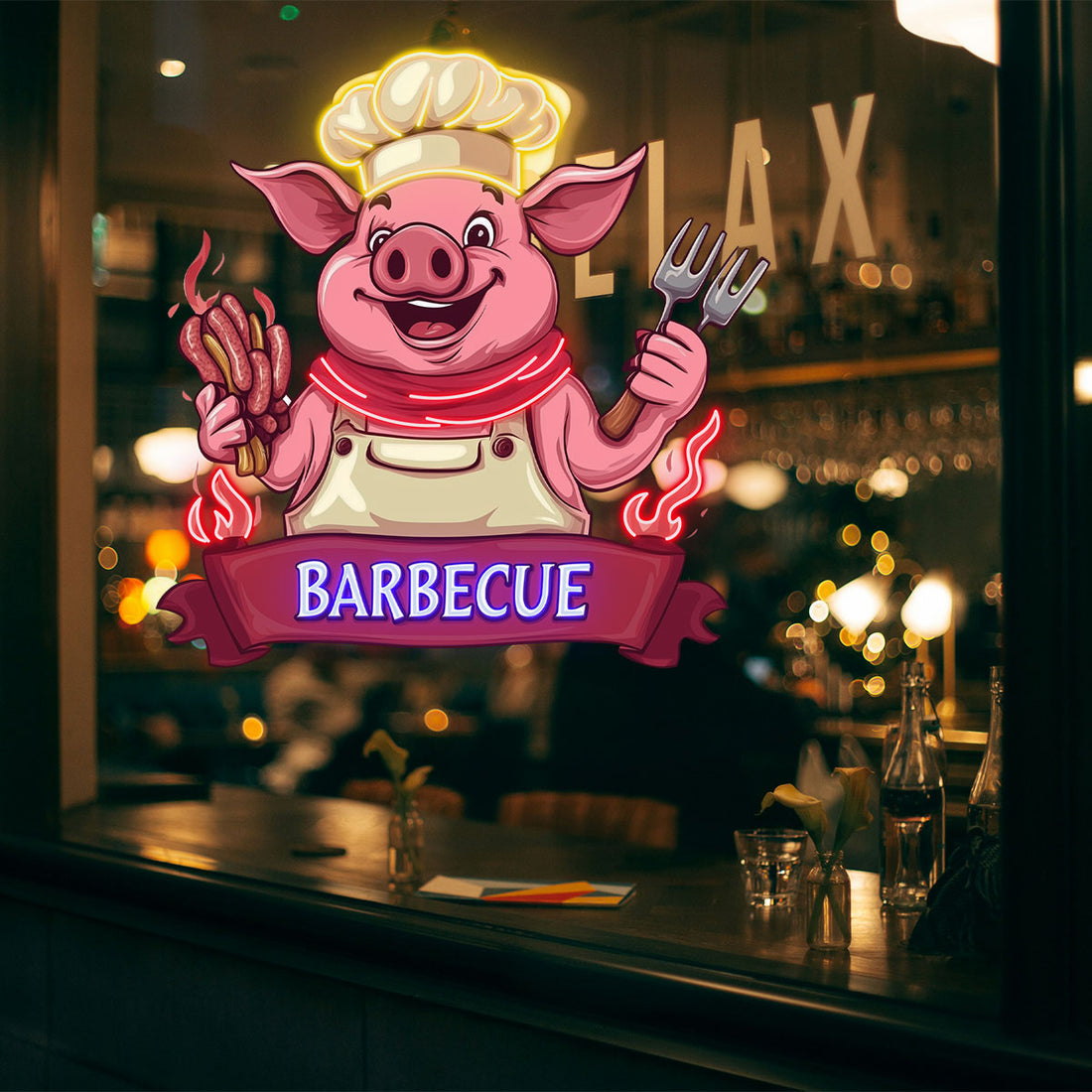Customizable  Barbecue Pig Neon Sign,Vibrant Red  Blue and Yellow LED Neon Light, Wall decorations,Ideal for RestaurantsSuitable for restaurants, barbecue joints, and outdoor picnics