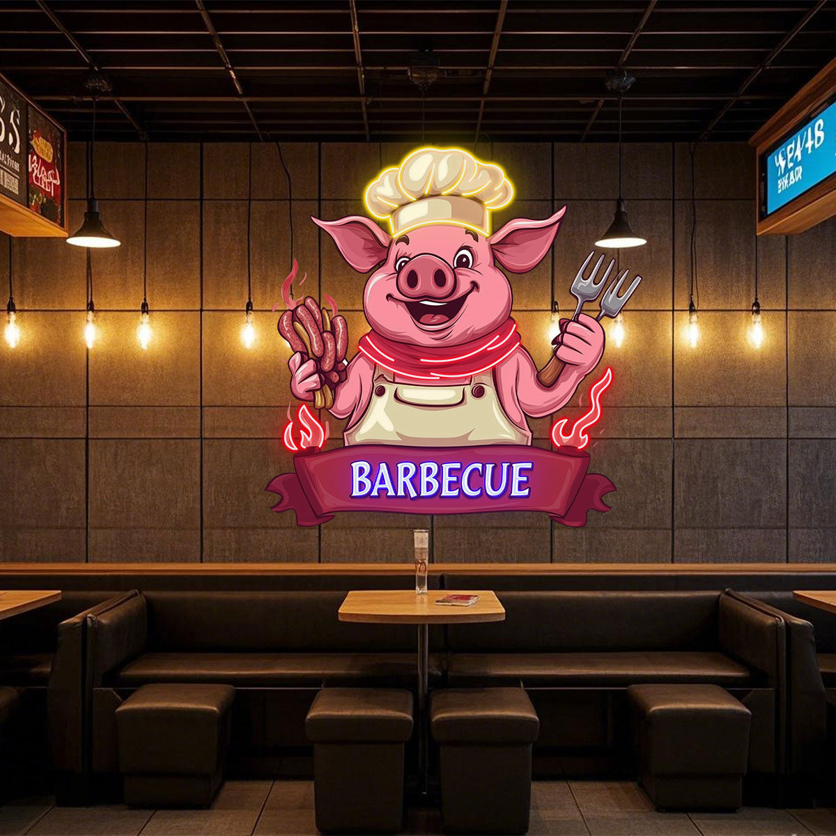 Customizable  Barbecue Pig Neon Sign,Vibrant Red  Blue and Yellow LED Neon Light, Wall decorations,Ideal for RestaurantsSuitable for restaurants, barbecue joints, and outdoor picnics