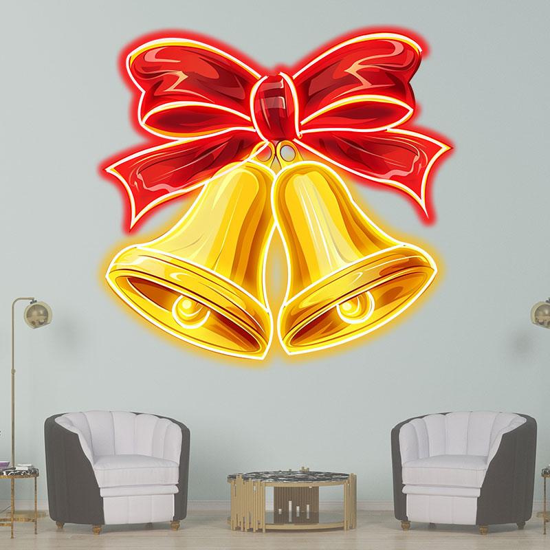 Christmas Bells Neon signs | Red Bow Tie Decoration | Happiness & Joy LED Lights Decoration | Perfect Holiday Gifts