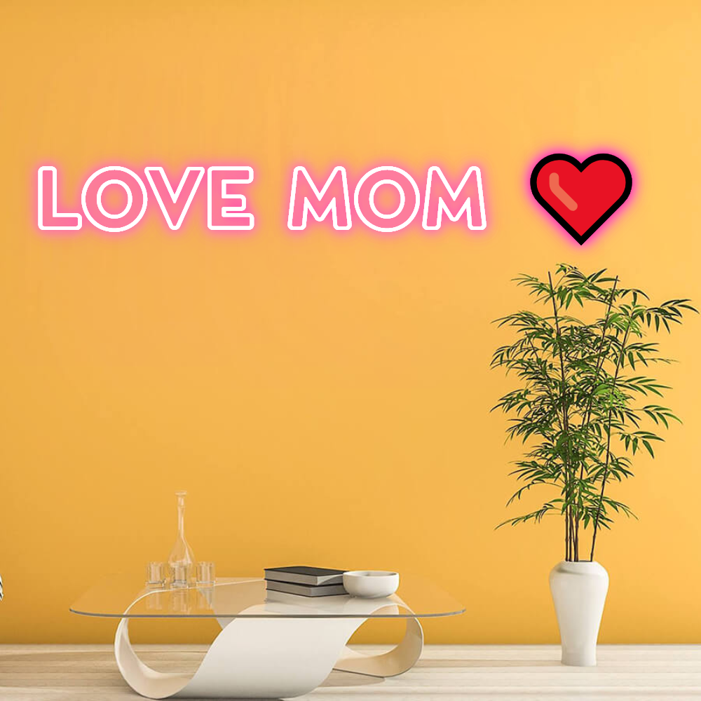Love Mom Neon Sign for Mother's Day, Heart-Shaped Wall Decor, Perfect Gift for Family, Home & Shop Decoration
