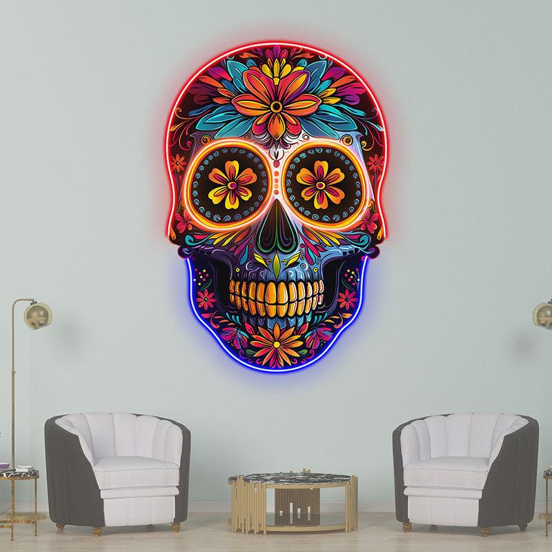 Colorful Floral Smiling Skull: A Vibrant and Whimsical Decor Piece neon signs