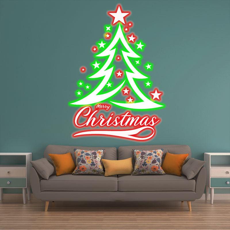 Holiday Cheer neon signs: Sparkling Christmas Tree Decorated with Red and Green Pentagrams