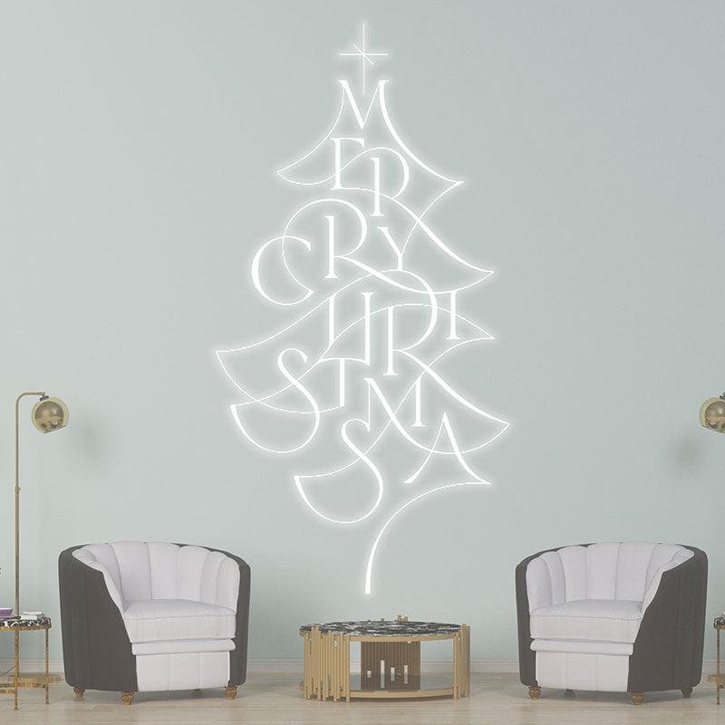 Alphabet Composition Christmas Tree LED White Strip Lights | Creative Holiday Decoration Lights neon signs | Home Christmas Ambiance Lighting