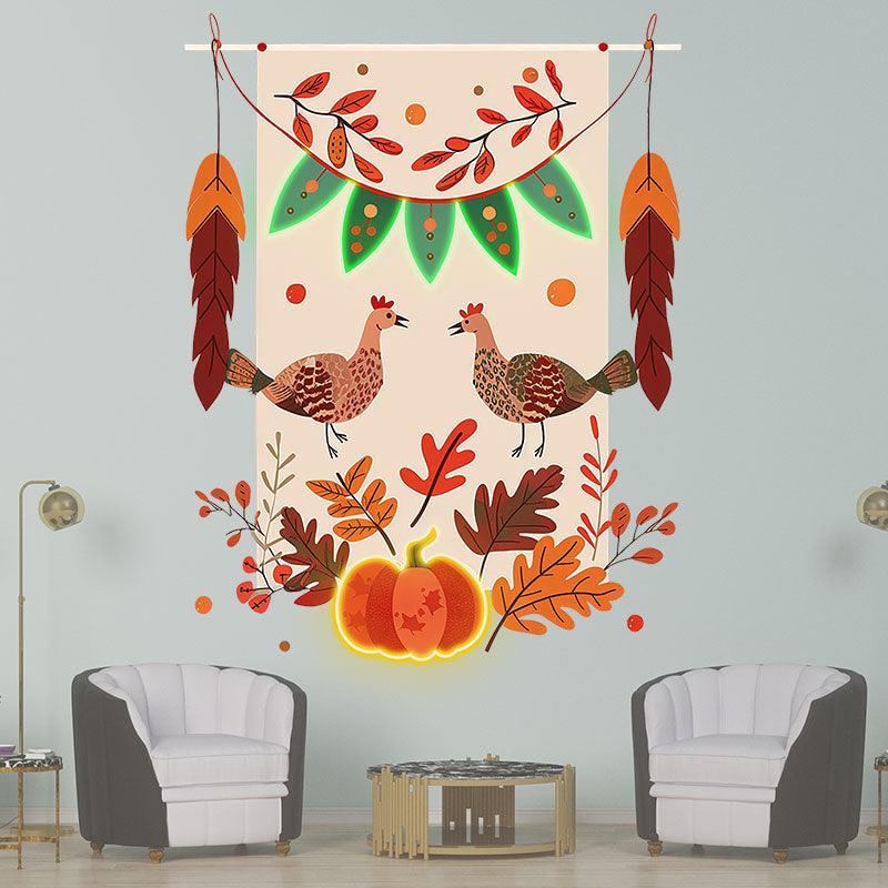 Thanksgiving Tinsel neon signs- Two Turkeys in Love, Surrounded by the Cozy Vibe of Pumpkins and Maple Leaves