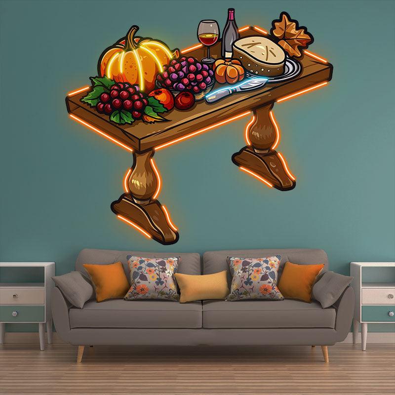 Thanksgiving Potluck Neon signs | Pumpkin, Grape, Bread & Wine Decoration | Blessings for the Coming Year LED Lighting