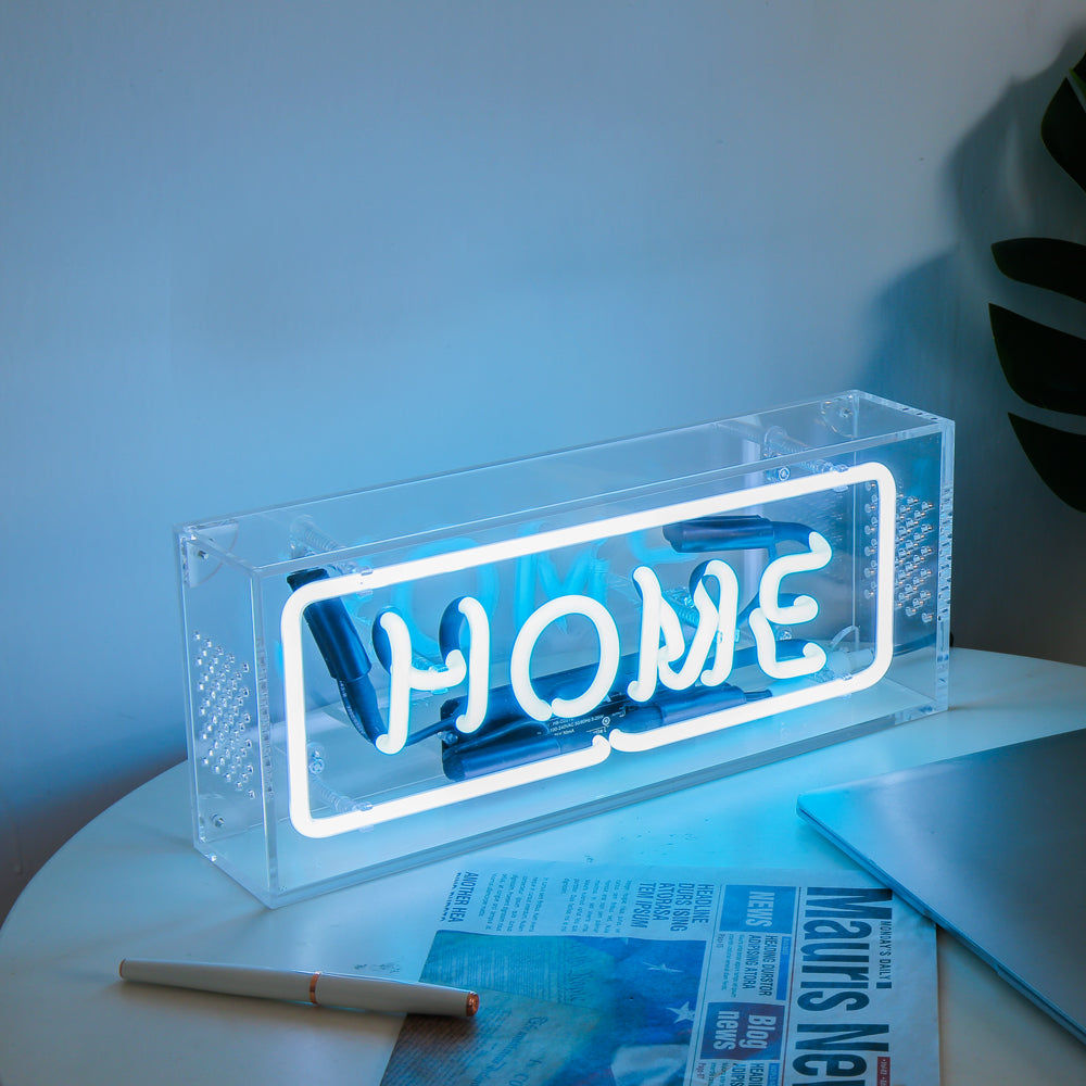 ice blue lighting"HOME" neon sign,home decoration neon sign,glass neon tube sign