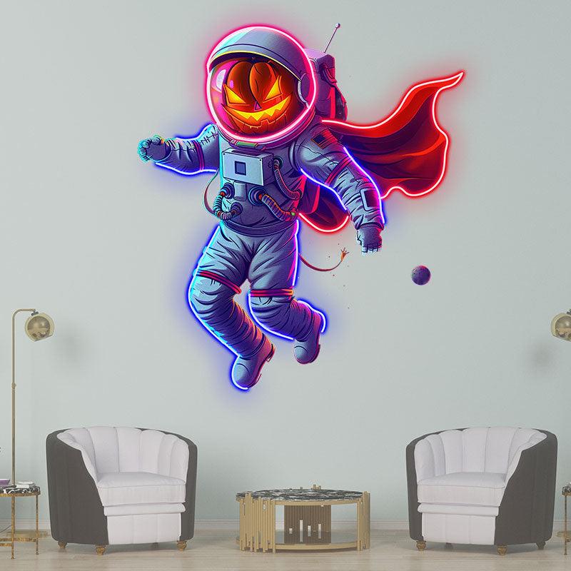 Astronaut Pumpkin Helmet LED Neon signs| Red Cloak Astronaut Decoration Lights | Creative Night Lights | Home Party Decoration