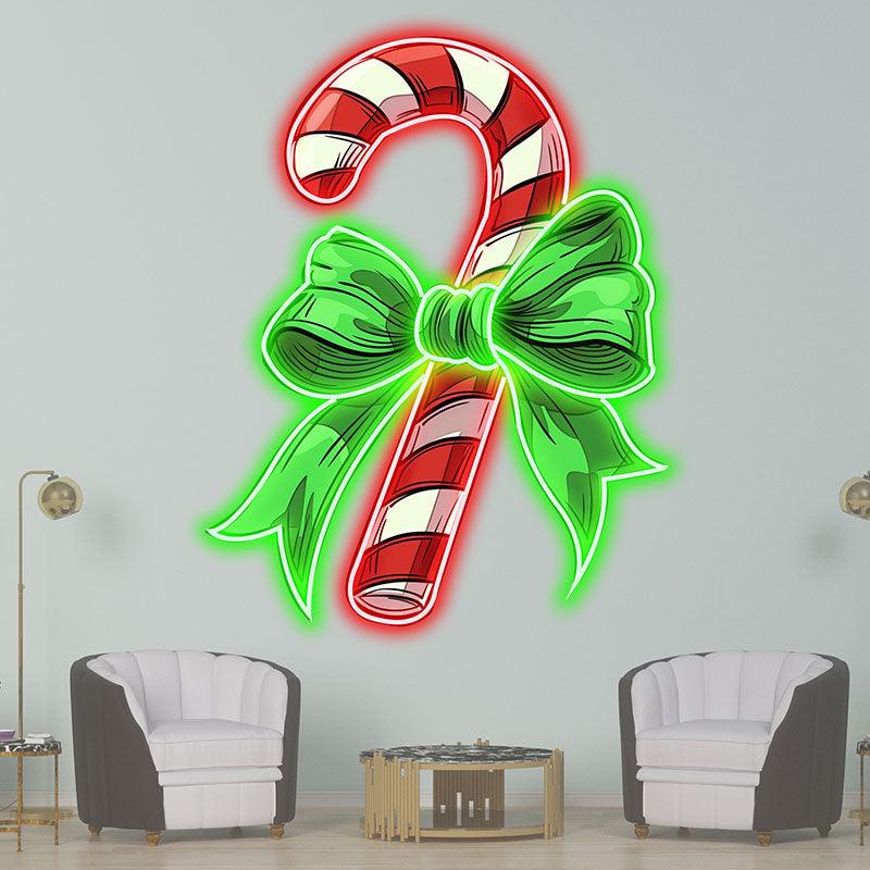 Good Wishes: Green Bow Tie Decorated Christmas Candy neon signs