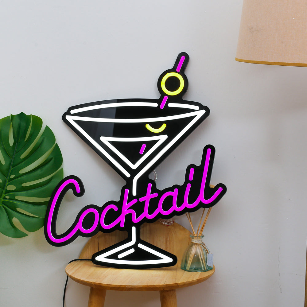 fashion cocktail glass neon sign with black backboard for the bar