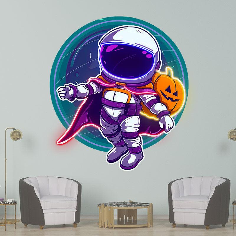 Astronaut and Pumpkin Good Friends LED Neon signs | Blue Glass Bubble Background Decoration Light | Creative Home Night Lights