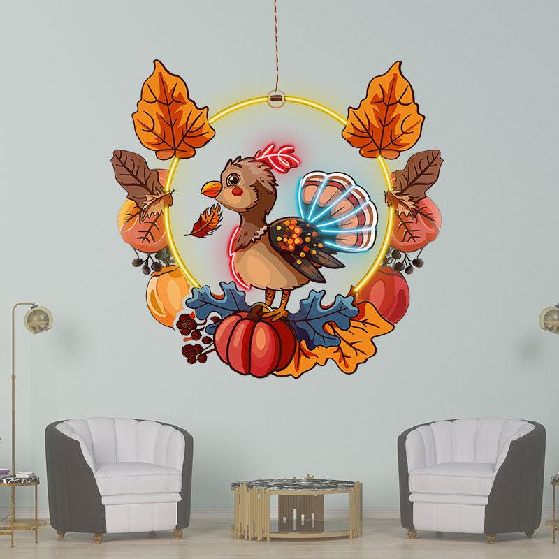 Thanksgiving  neon signs Turkey with Fruit Basket Decoration - The Perfect Combination for Holiday Cheer