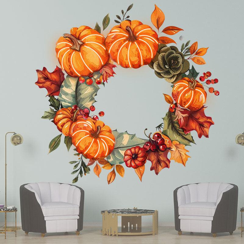 Thanksgiving Fruit Wreath neon signs- Pumpkin, Leaf & Grape Decorated with LED Neon - Perfect Holiday Home Decor!