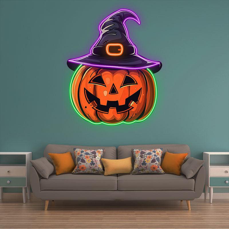 Spooky Hat-Wearing Pumpkin LED Light neon signs | Perfect for Adding a Festive Touch to Your Halloween Decor