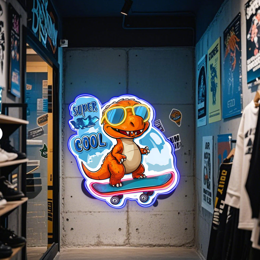 Custom LED Neon Sign Dinosaur Skateboard Wall Light Super Cool Design for Kids Room Decor Trendy Style Home Lighting