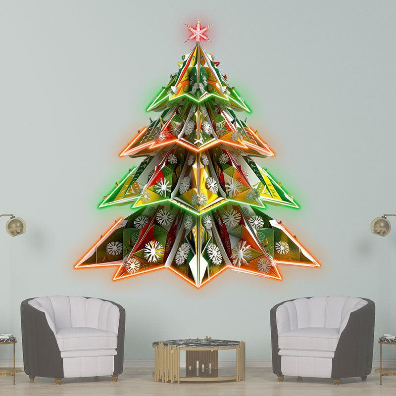 Sparkling 3D snowflake Christmas tree neon signs: a visual feast of colorful holiday atmosphere