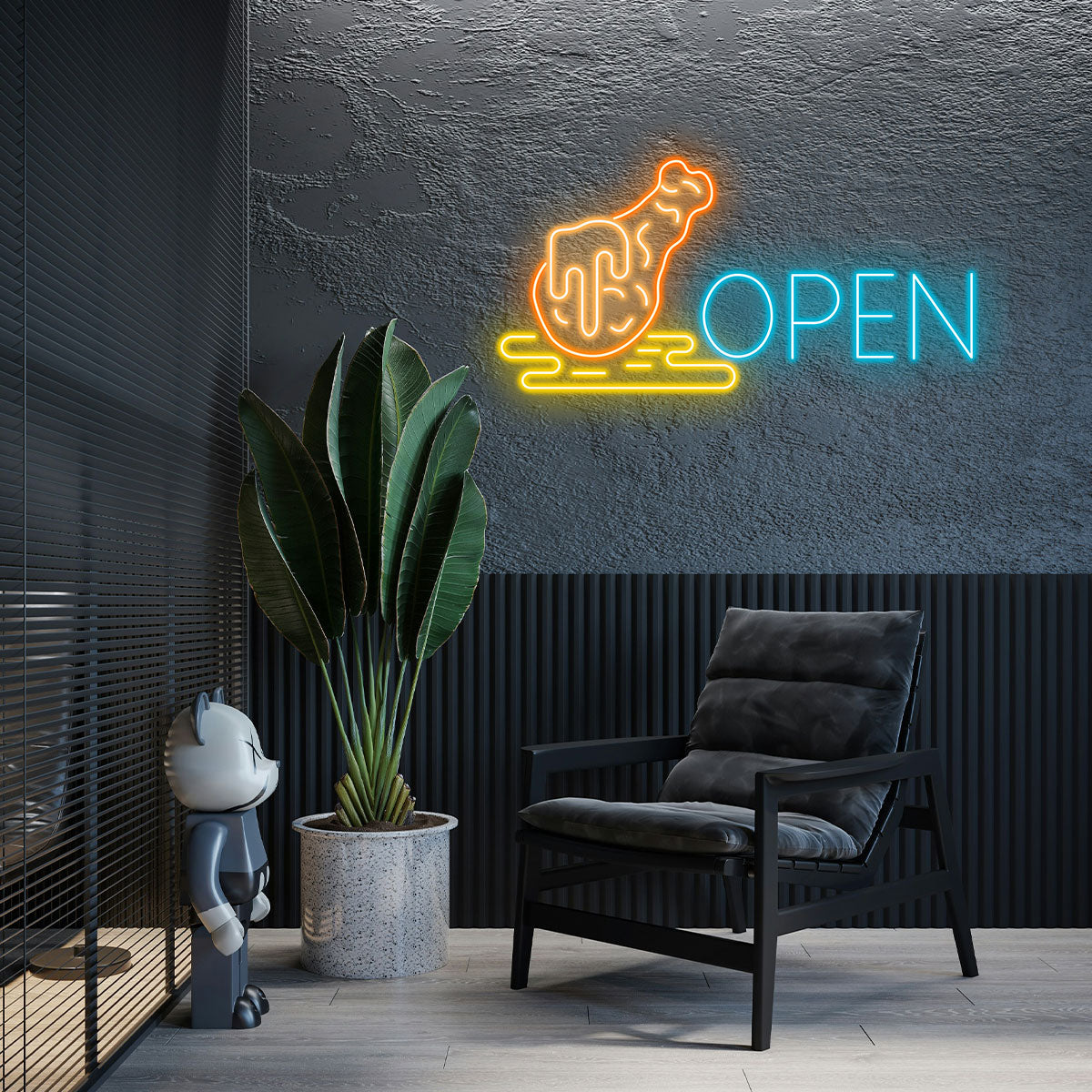 Chicken Leg Open LED Neon Sign Wall Decor for Restaurants, Food Trucks, Bars—Neon Light Gift for Foodies, Chefs & Entrepreneurs