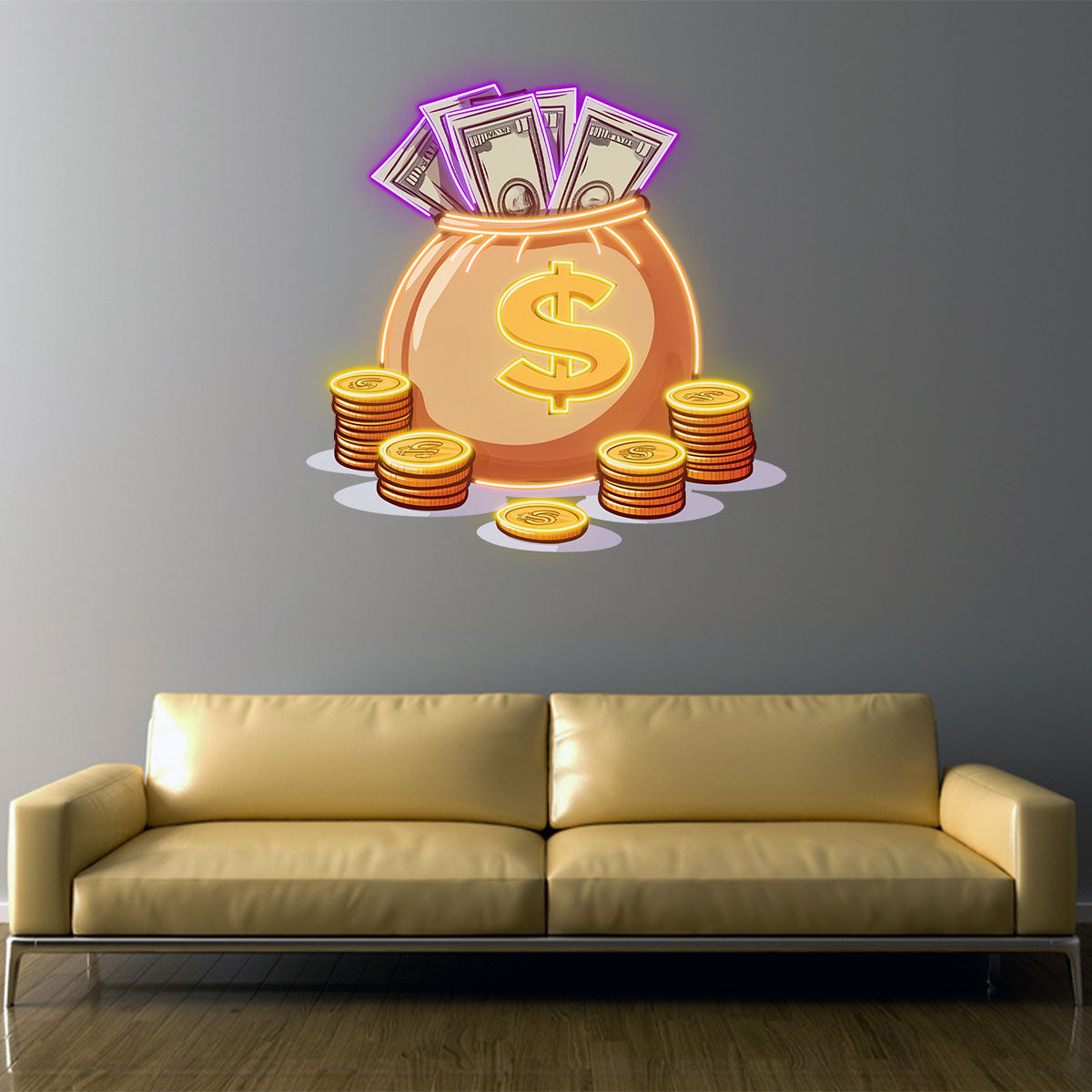 Neon Money Bag Sign,Symbol of Wealth & Success, Ideal for Retail Stores, Home Decor & New Year Celebrations,inspired Parties