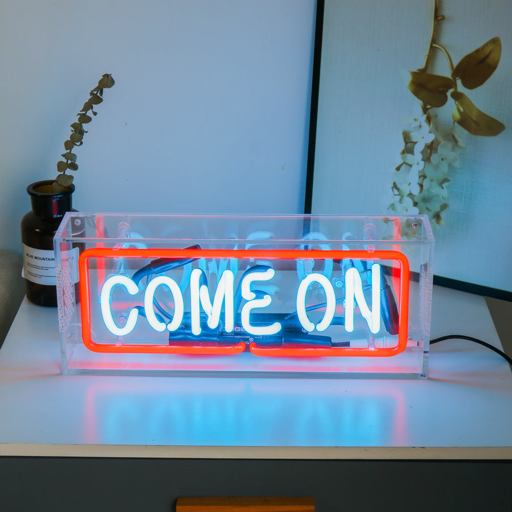 "COME ON" neon lighting sign,table box led neon flex sign,glass neon tube sign