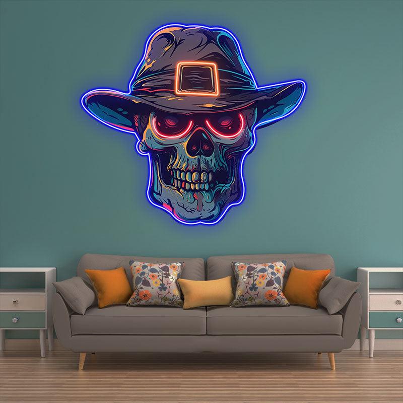 Stylish Skull with Hat LED Neon signs Light | Edgy Home Decor for Halloween and Beyond