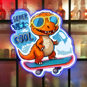 Custom LED Neon Sign Dinosaur Skateboard Wall Light Super Cool Design for Kids Room Decor Trendy Style Home Lighting